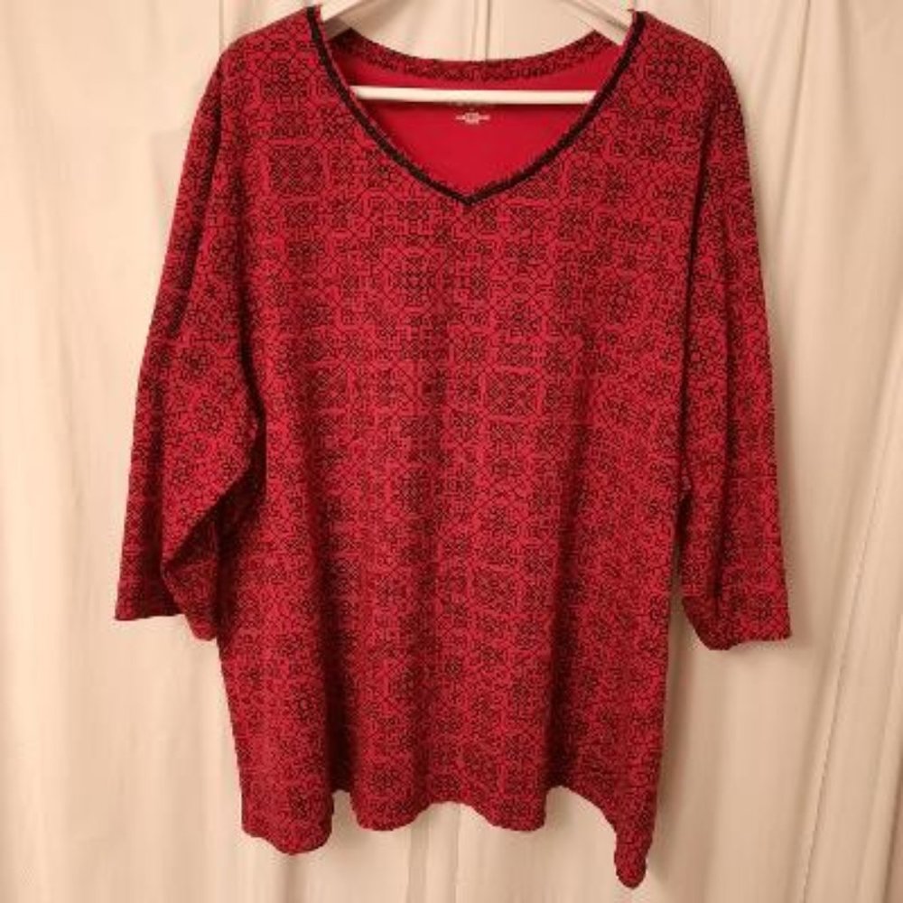 Catherines 3/4 Sleeve Red/Black Top 3X